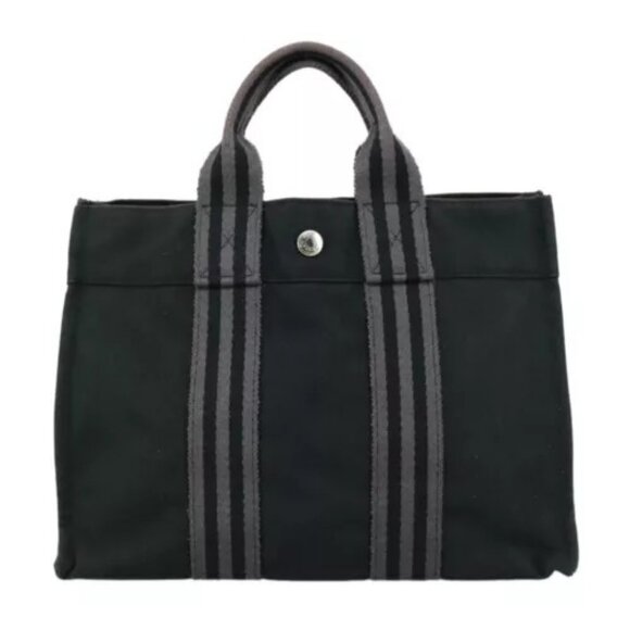 HERMES Fourre Tout PM Tote Bag Canvas Black Gray Auth - Picture 1 of 15